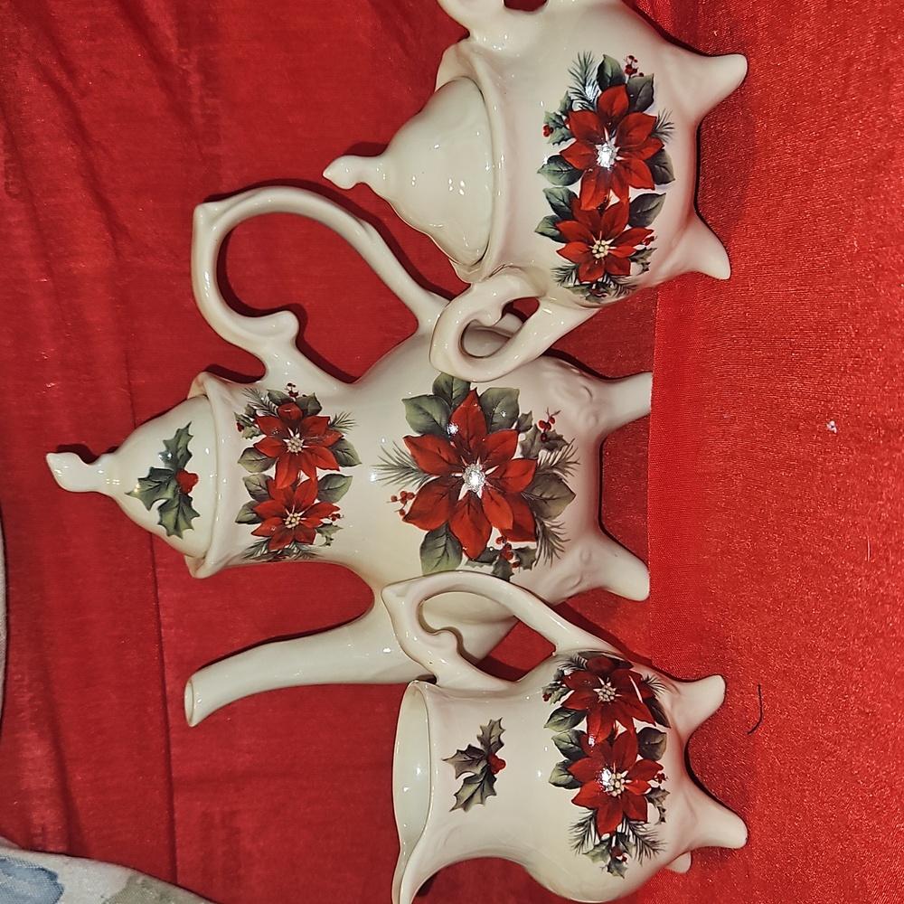 LILY CREEK 5 Pc Mini Tea Set "Christmas Garden" Poinsettia